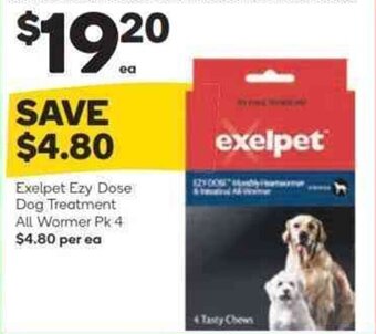 Woolworths Exelpet Ezy Dose Dog Treatment All Wormer Pk 4 offer
