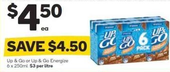 Woolworths Up & Go or Up & Go Energize 6 x 250ml offer