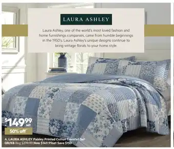 A. Laura Ashley Paisley Printed Cotton Coverlet Set Queen/King
