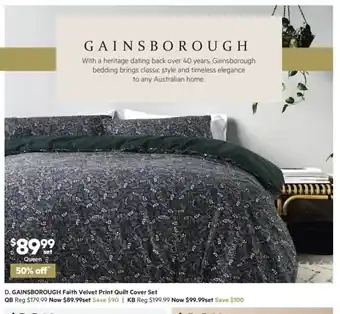D. Gainsborough Faith Velvet Print Quilt Cover Set Queen