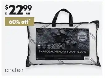Harris Scarfe E. Ardor Charcoal or Silver Cover Shredded Memory Foam Pillow offer