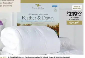 Harris Scarfe B. Tontine Murray Darling Australian 50% Duck Down % 50% Feather Quilt Queen offer
