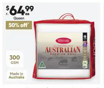 Harris Scarfe F. Tontine 300gsm Premium All Seasons Wool Quilt QB offer