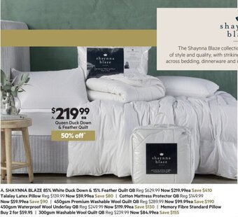 Harris Scarfe Shaynna Blaze 85% White Duck Down & 15% Feather Quilt QB offer