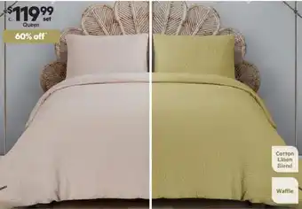 Harris Scarfe Chyka Home Celeste Cotton Linen Blend Waffle Quilt Cover Set QB offer