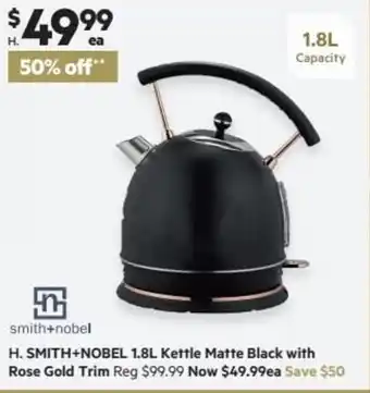 Harris Scarfe Smith+Nobel 1.8L Kettle Matte Black with Rose Gold Trim offer