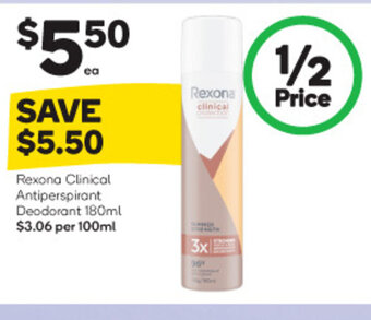 Woolworths Rexona Clinical Antiperspirant Deodorant 180ml offer