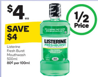 Woolworths Listerine Fresh Burst Mouthwash 500ml offer