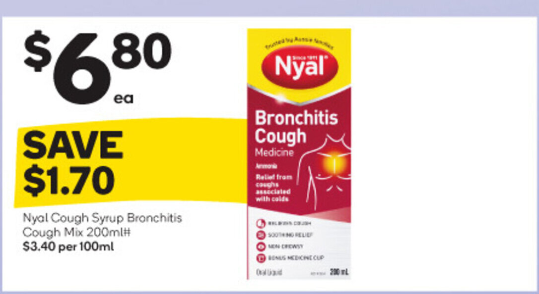 Nyal Cough Syrup Bronchitis Cough Mix 200ml offer at Woolworths