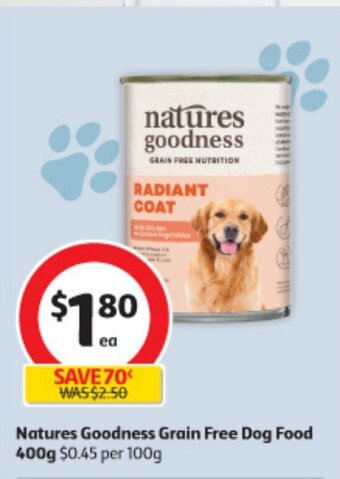 Coles Natures Goodness Grain Free Dog Food 400g offer