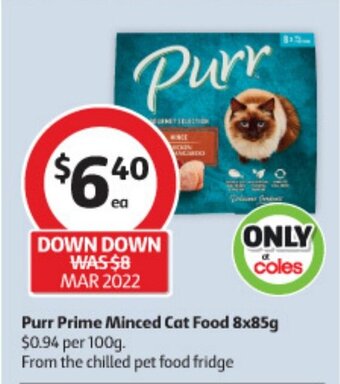 Coles Purr Prime Minced Cat Food 8x85g offer