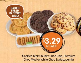 Cookies 12pk Chunky Choc Chip, Premium Choc Mud or White Choc & Macadamia