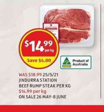ALDI Jindurra Station Beef Rump Steak per kg offer