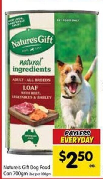 Spar Nature's gift dog food can 700gm offer
