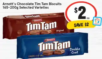 IGA Arnott's chocolate tim tam biscuits 165-200g selected varities offer