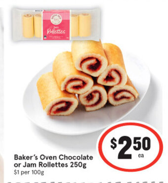 IGA Baker's oven chocolate or jam rollettes 250g offer