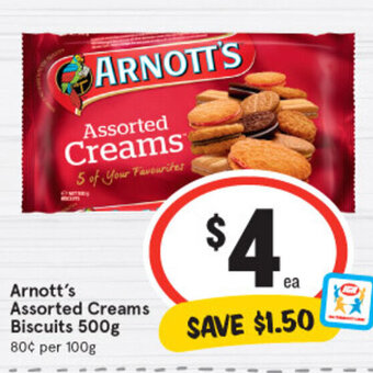 IGA Arnott's assorted creams biscuits 500g offer