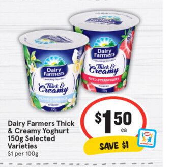 IGA Dairy Farmers Thick & Creamy Yoghurt 150g Selected Varieties offer
