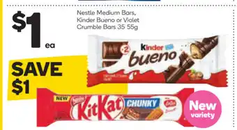 Woolworths Nestle Medium Bars, Kinder Bueno or Violet Crumble Bars 35 55g offer