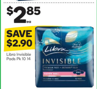 Woolworths Libra Invisible Pads Pk 10 14 offer
