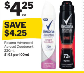 Woolworths Rexona Advanced Aerosol Deodorant 220ml offer