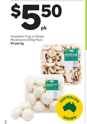 Woolworths Australian Cup or Sliced Mushrooms 500g Pack offer