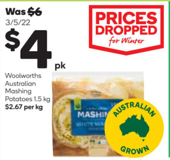 Woolworths Australian Mashing Potatoes 1.5 kg offer