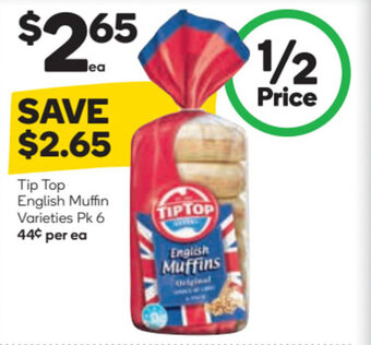 Woolworths Tip Top English Muffin Varieties Pk 6 offer