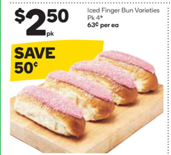 Woolworths Iced Finger Bun Varieties Pk 4* offer