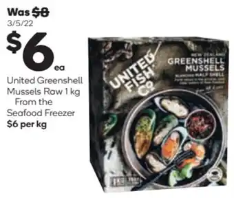 Woolworths United Greenshell Mussels Raw 1 kg From the Seafood Freezer offer