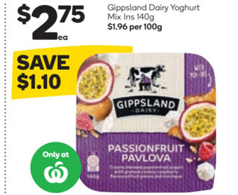Woolworths Gippsland Dairy Yoghurt Mix Ins 140g offer