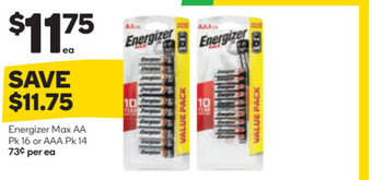 Woolworths Energizer Max AA Pk 16 or AAA Pk 14 offer