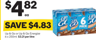 Woolworths Up & Go or Up & Go Energize 6 x 250ml offer