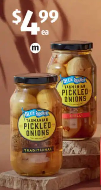 ALDI Blue Banner Pickled Onions or Pickled Onions With Chilli 525g offer