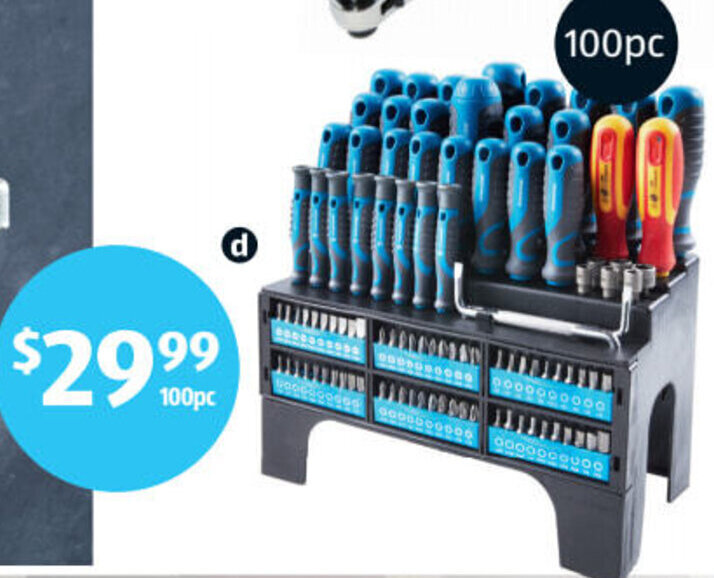 XXL Screwdriver and Bit Set 100pc offer at ALDI