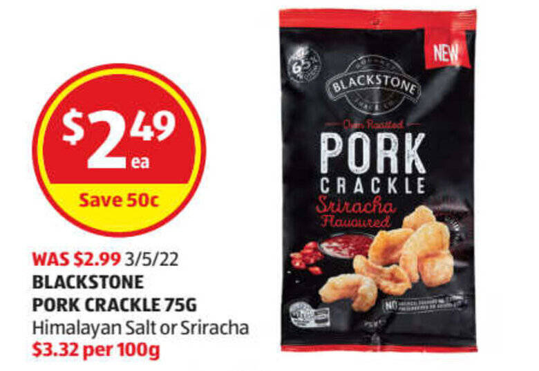 Blackstone Pork Crackle 75g offer at ALDI