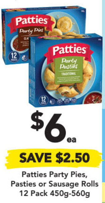 Drakes Patties Party Pies, Pasties or Sausage Rolls 12 Pack 450g-560g offer