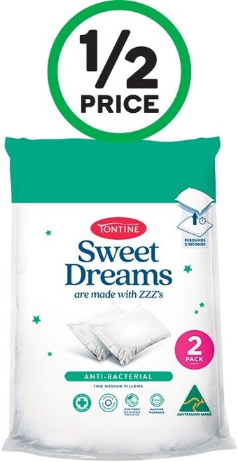 Woolworths Tontine Sweet Dreams Anti-Bacterial Pillow Pk 2 offer