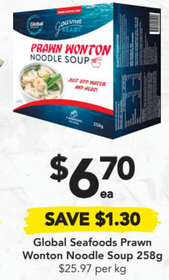 Drakes Global Seafoods Prawn Wonton Noodle Soup 258g offer