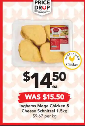 Drakes Inghams Mega Chicken & Cheese Schnitzel 1.5kg offer