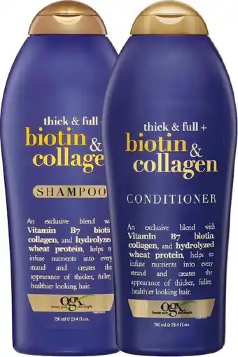 Woolworths OGX Salon Size Biotin & Collagen Shampoo or Conditioner 750ml offer