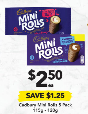 Drakes Cadbury Mini Rolls 5 Pack 115g - 120g offer
