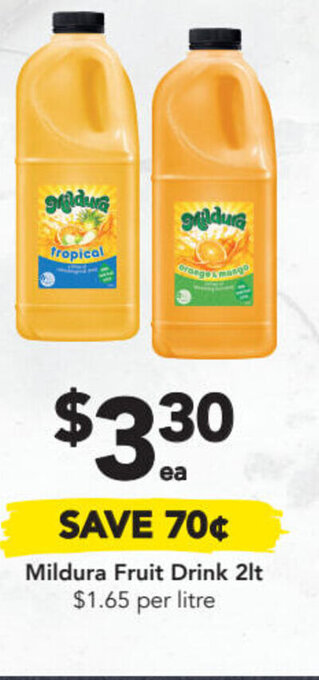 Drakes Mildura Fruit Drink 2lt offer