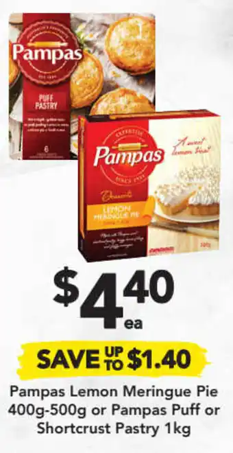 Drakes Pampas Lemon Meringue Pie 400g-500g or Pampas Puff or Shortcrust Pastry 1kg offer