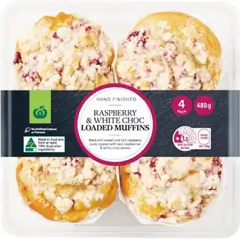 Woolworths Woolworths Loaded Raspberry White Chocolate Muffin Pk4 offer