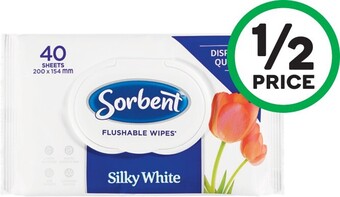 Woolworths Sorbent Flushable Wipes Pk 40 offer