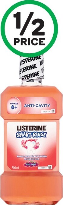 Woolworths Listerine Smart Rinse Mouthwash for Kids Berry 500ml offer