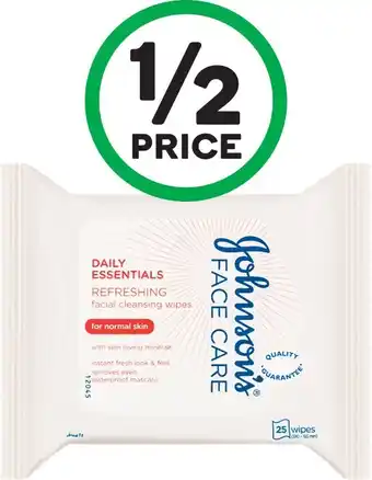Woolworths Johnson's Cleansing Normal Skin Facial Wipes Pk 25 offer