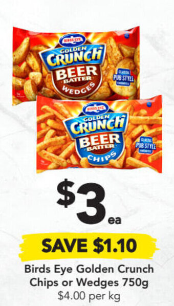 Drakes Birds Eye Golden Crunch Chips or Wedges 750g offer