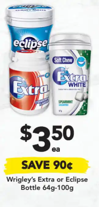 Drakes Wrigley's Extra or Eclipse Bottle 64g-100g offer